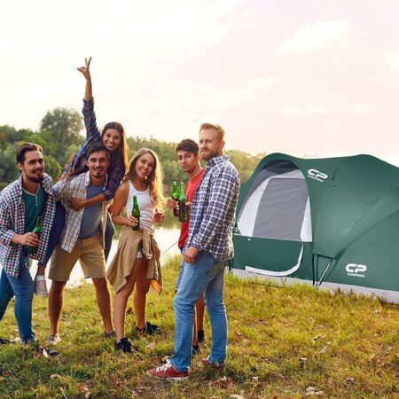 CAMPROS 9-Person Camping Tents, Waterproof/Windproof Family Tent with Top Rainfly, 4 Large Mesh Windows, Double Layer, Portable w Carry Bag for All Seasons