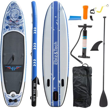 EBIZ & TECH Inflatable Stand Up Paddle Board , Ultra-Light SUP Paddle Board with Fins, Adjustable Paddle, Backpack, Leash, Hand Pump, Repair Kit