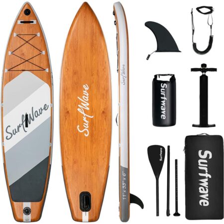 SURFWAVE Stand UP Paddle Board, Inflatable SUP Adult Surfboards with Pump (Wooden)