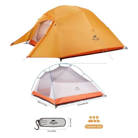 NATUREHIKE Upgraded Cloud Up 3-Person Tent, Ultralight Backpacking Camping Tent.
