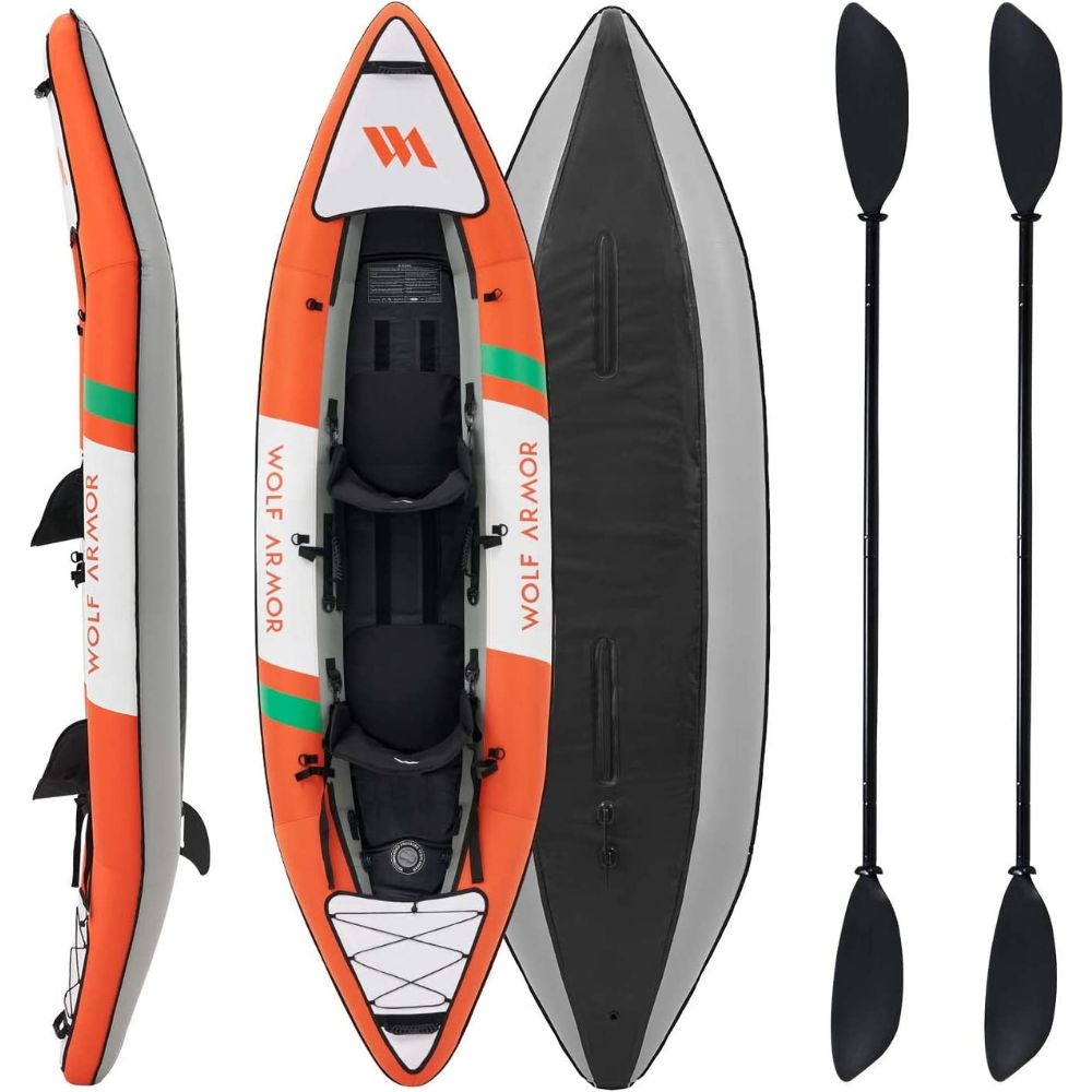 WOLF ARMOR Inflatable Recreational Touring Kayak with EVA Padded Seats