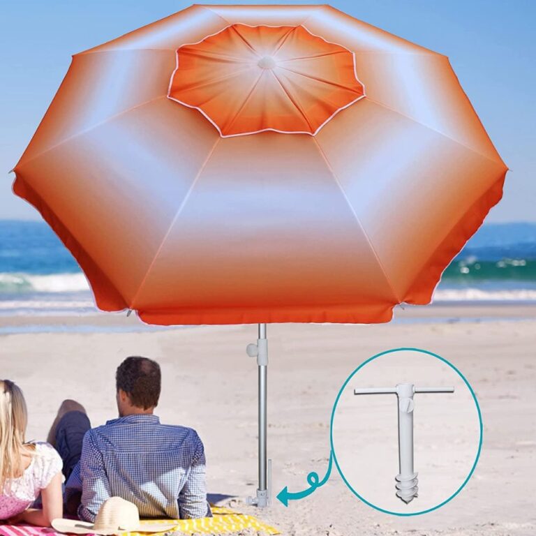 AMMSUN 7ft Fringe Umbrella w Tassels Bobo Beach Umbrella, UPF50+ Wood Colour Steel Pole & Steel