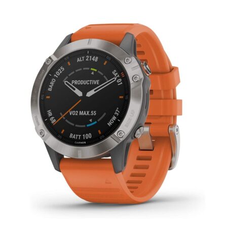 GARMIN Fenix 6 Sapphire, Premium Multisport GPS Watch, Features Mapping, M Grade-Adjusted Pace Guidance & Pulse Ox Sensors, Titanium w Orange Band