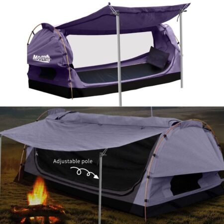 MOUNTVIEW Double King/Single Swags, Canvas Dome Tent, Camping Swags - Purple