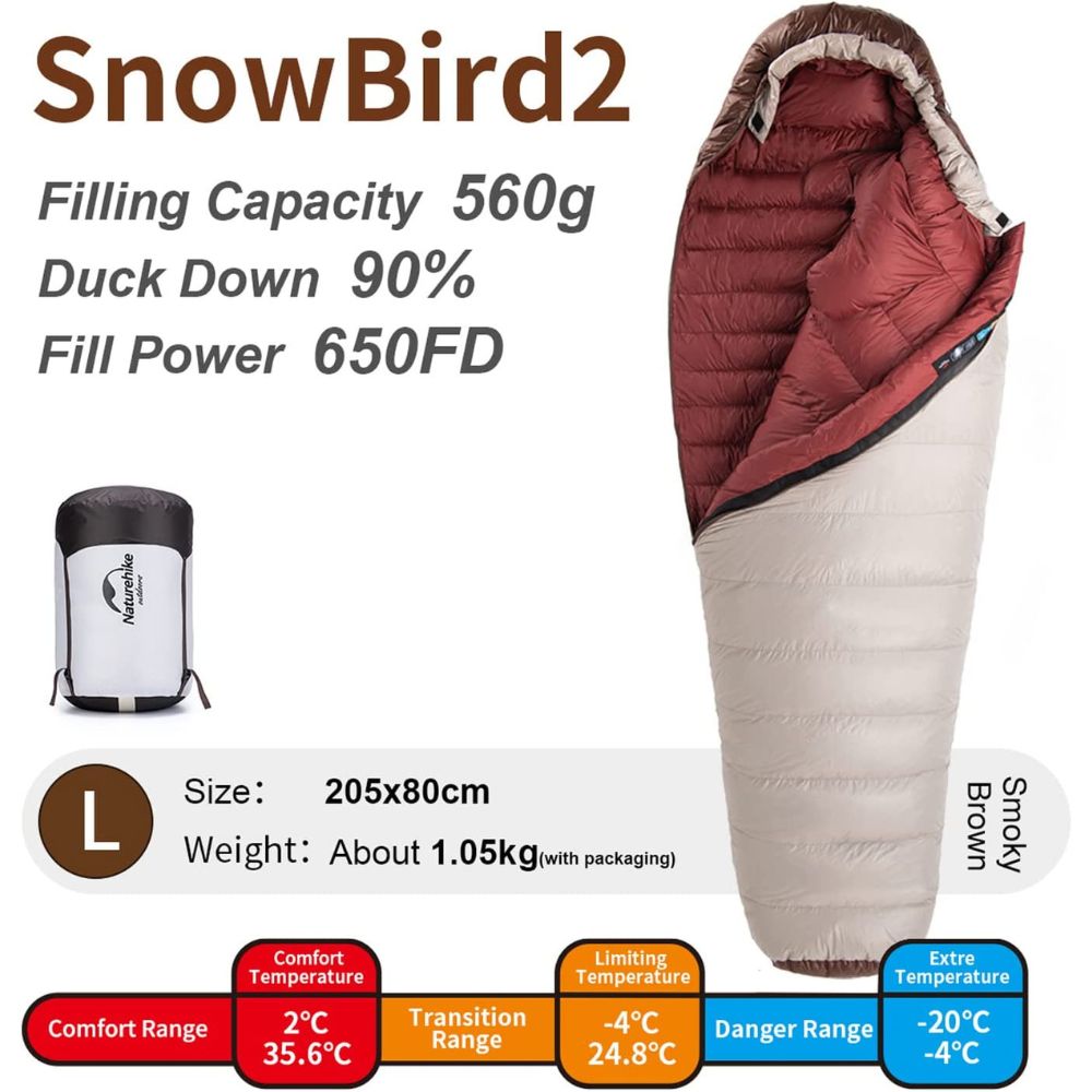 NATUREHIKE Snowbird Mummy Sleeping Bag - Ultralight, Warm Duck Down for Outdoor Camping.