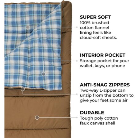TETON Sports Evergreen Canvas Sleeping Bag; Warm & Comfortable, Mild Weather, Great for Camping/Hunting; Great For Family Outdoors