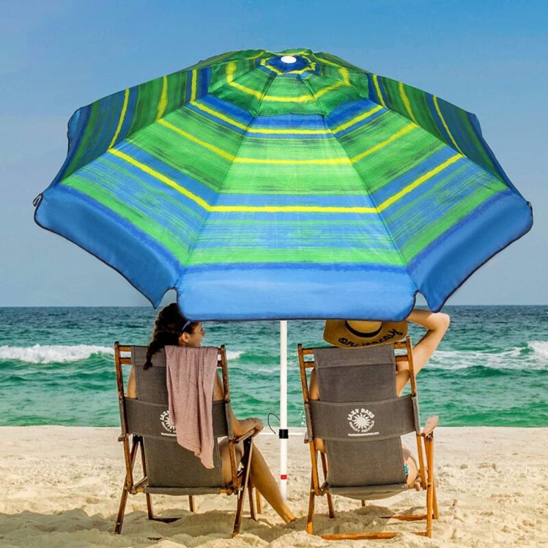 OGRMAR 7FT Beach Umbrella w Sand Anchor & Carry Bag, Windproof/Sun