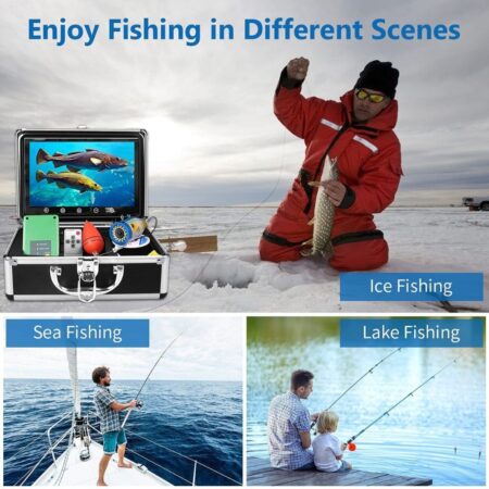 OKK Portable Underwater Fishing Camera, 30 Adjustable IR and White LED Lights w 50-feet of Cable 9" HD Colour Monitor Fish Finder for Ice Fishing, Lake, Sea.