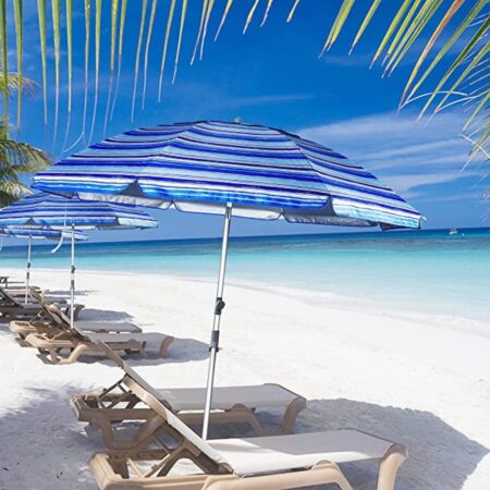 RIDOTA 7.2' Beach Umbrella w Sand Anchor, Outdoor Portable Beach Umbrella for Sand with Tilt Pole, Carry Bag & Air Vent