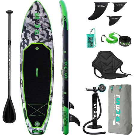 FUNWATER SUP Inflatable Stand Up Paddle Board,Ultra-Light w ISUP Accessories, Fins, Adjustable Paddle, Pump, Backpack, Seats, Waterproof, Phone Bag