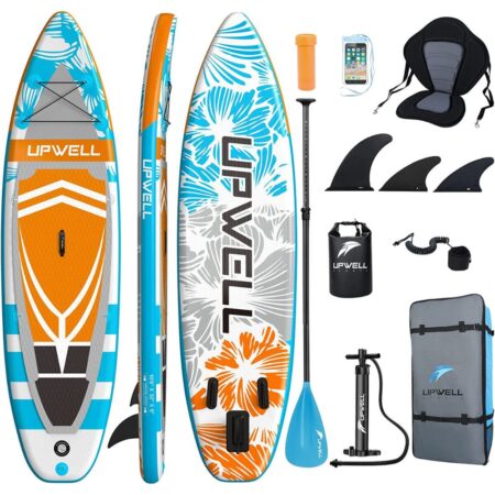 UPWELL 11'/10'6' 'Inflatable Stand Up Paddle Board w SUP Accessories Including Backpack, Repairing Kits, Non-Slip Deck, Kayak Seat, Leash, 3 Fins, Paddle & Pump