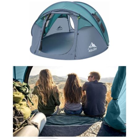 AGLORY 4-5 Person Easy Pop Up Tent, Automatic Setup, Waterproof, 2 Doors, Instant Family Tents for Camping, Hiking & Traveling