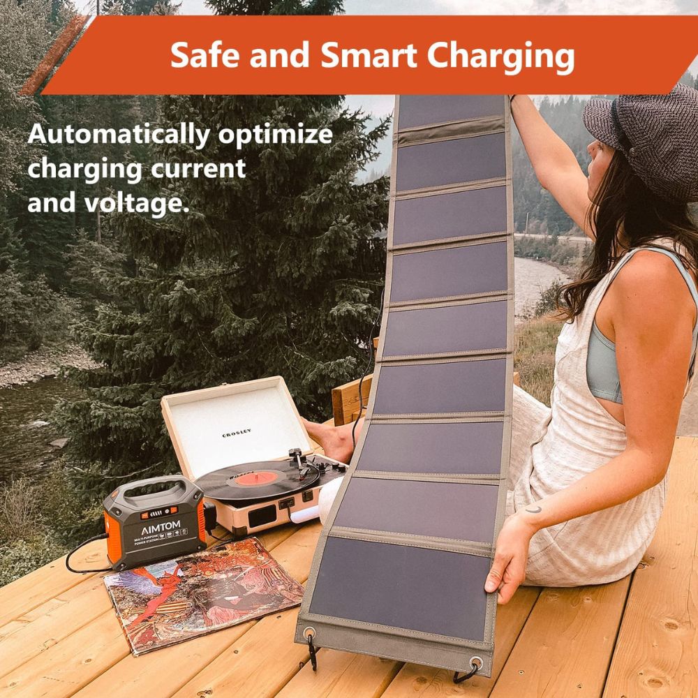 AIMTOM Portable Solar Charger 60W Foldable Solar Panel w 5V USB & 18V