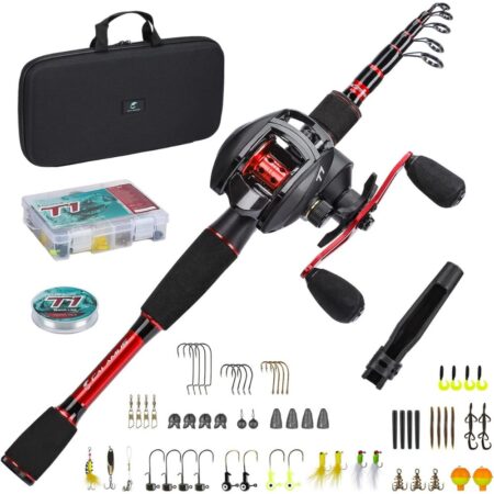 CALAMUS T1 Telescopic Fishing Rod & Reel Combo, Ready-to-go Fishing Gear Set w Fishing Line, Lure Kits & Accessories & Carrier Bag for Freshwater & Saltwater