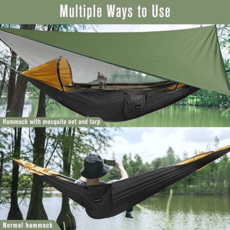 G4FREE Large Camping Hammock w Mosquito Net & Rain Fly, 2-Person Portable Hammock w Bug Net & Tent Tarp, Hammock Tent for Outdoors, Hiking, Camping, Backpacking, Travel