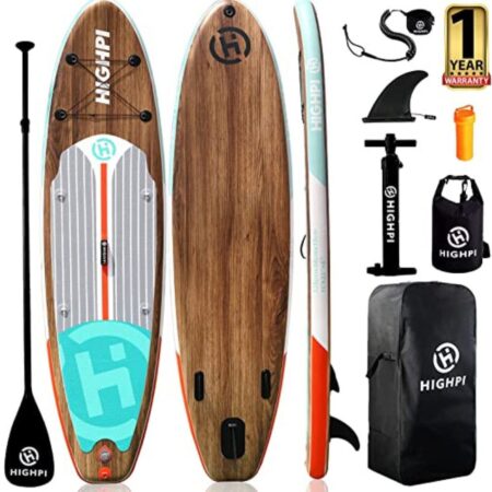 HIGHPI Inflatable Stand Up Paddle Board 11'x33''x6'' Premium SUP W Accessories & Backpack, Wide Stance, Surf Control, Non-Slip Deck, Leash, Paddle & Pump, Standing Boat for Youth & Adult