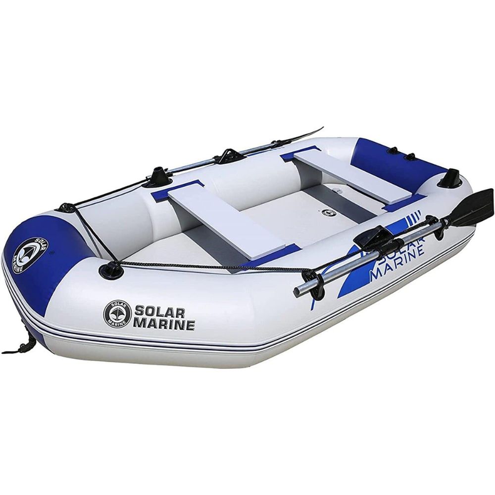 JACK'S AQUA SPORTS Inflatable Boat, Hard Inner Bottom Floor Fishing Boat, Raft, Kayak, Canoe 0.9MM Thickened PVC w Anti-Stress Air Deck Aluminium Paddles & High Output Air Pump