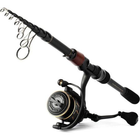KINGSWELL Telescopic Fishing Rod & Reel Combo, Premium Graphite Carbon Collapsible Fishing Pole w Spinning Reel, Portable Travel kit for Adults