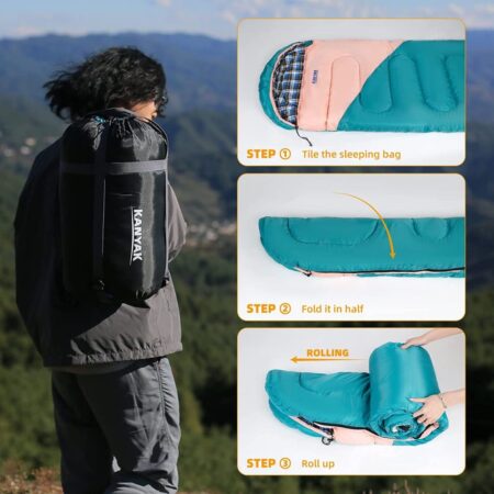 KANYAK Camping Sleeping Bag, 32℉ Sleeping Bags for Adults, Kids, Teens, Cold Weather, Warm Sleeping Bag, Winter for 3-4 Season Camping, Camping Gear Equipment, Travelling & Outdoors