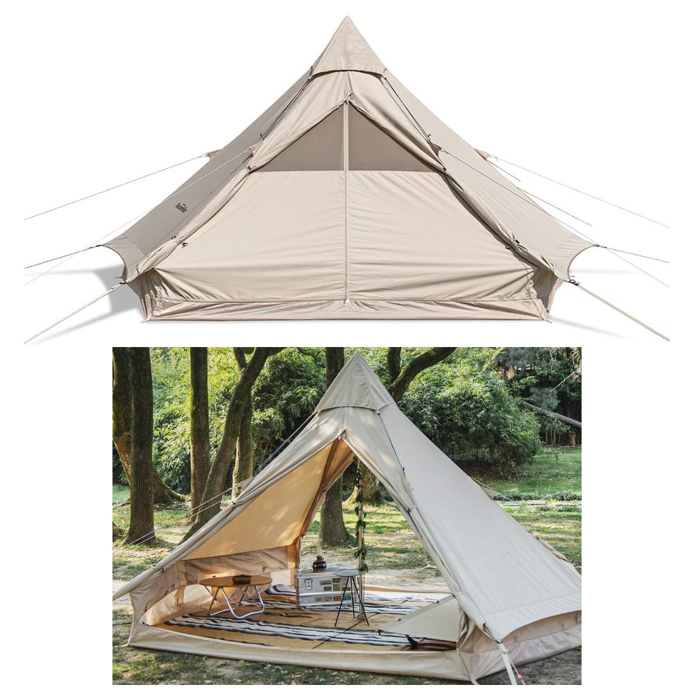 NATUREHIKE Brighten Cotton Tent, Pyramid Tent, Family Tent, 4-Season Large Bell Tent, Glamping for Family Camping.