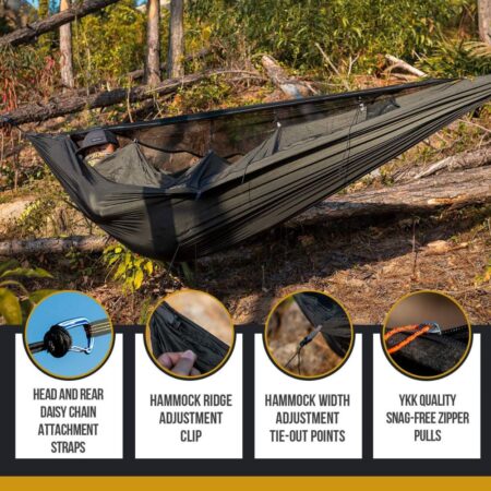 ONETIGRIS Kompound Camping Hammock w Net, Lightweight, Portable w Warm Internal Cover & Tree Friendly Straps for Backpacking, Camping, Hiking, Travel, Beach, Backyard