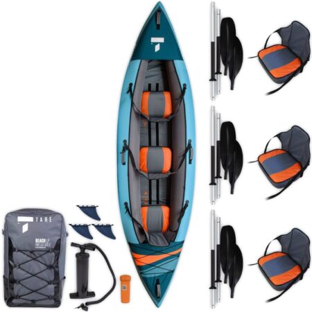 TAHE Beach LP Premium Inflatable Kayak Complete Package Including Kayak, Seat, Paddle, Pump & Travel/Storage Bag