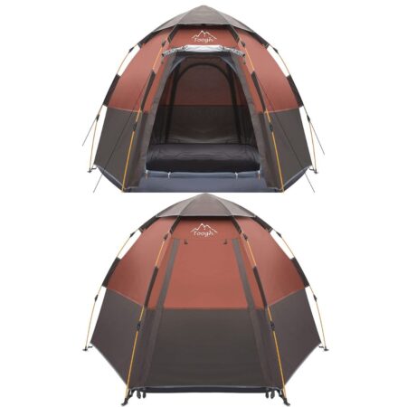 TOOGH 4-Person Camping Tent, 3 Seasons Backpacking Tents, Hexagon Sun Dome, Automatic Pop-up, Outdoor Sports Tent.