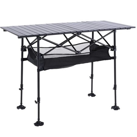 ALPHA CAMP Camping Table, Outdoor Portable Table w Storage, Adjustable Aluminium Table for Grill, Travel, Outdoor Picnic, Beach, BBQ, Backyards