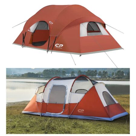 CAMPROS Tent 9-Person Camping Tents, Waterproof, Windproof w Top Rainfly, 4 Large Mesh Windows, Double Layer, Easy Set-Up, Portable w Carry Bag for All Seasons