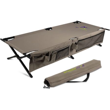 EXTREMUS New Komfort Camp Stretcher/Cot, Folding Guest Bed, 300 lbs Capacity, Steel Frame, Strong 300D Polyester Surface, Includes Side Storage Organiser, Carry Bag, 75” Long x 35” Wide x 17” Tall