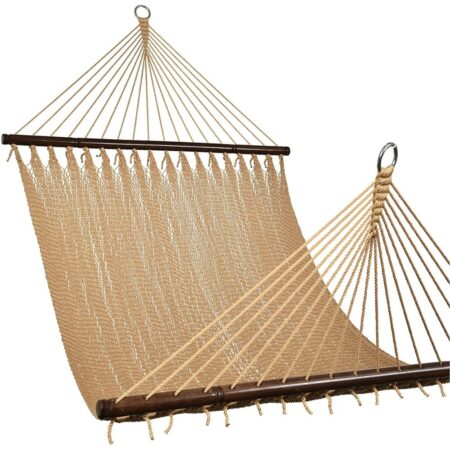 LAZY DAZE HAMMOCKS 51inch Double Caribbean Hammock, Hand Woven, Polyester Rope, Outdoor Patio Swing Bed (Tan)