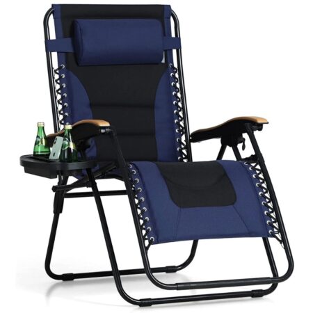 PHI VILLA Oversize XL Padded Zero Gravity Lounge Chair, Wide Armrest, Adjustable Recliner w Cup Holder, Support 400 LBS (Blue)