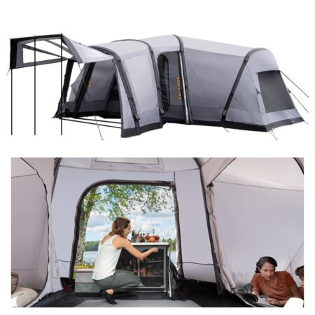 SAN HIMA Inflatable Air Tent for Camping - Air Beam Structure w Gullwing Awning Storage Area, Speedy Setup Dome Tent w Hurricane Pump, Up to 10-Person