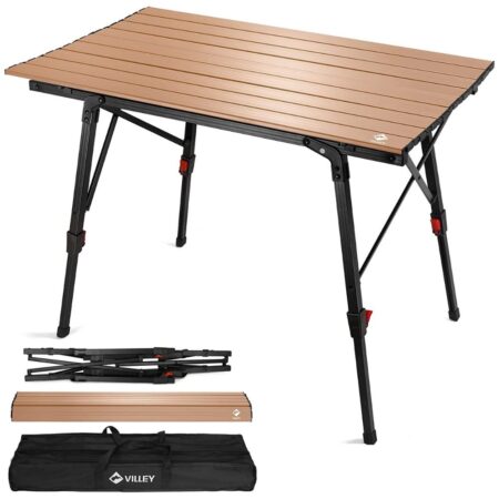 VILLEY Portable Camping Table w Adjustable Legs, Lightweight Aluminium Folding Beach Table w Carry Bag for Outdoor Cooking, Picnic, Beach, Backyards, BBQ and Parties